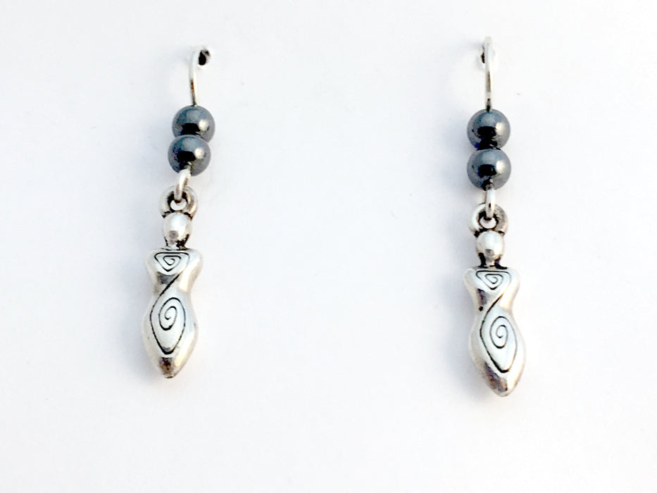 Pewter & Sterling silver medium Goddess dangle earrings-spiral, hematite,spirals