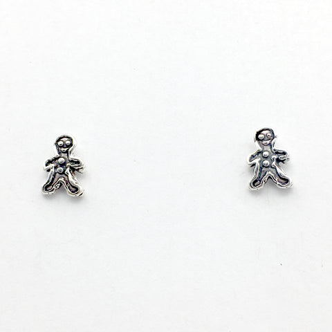 Sterling Silver and Surgical Steel tiny gingerbread man stud earrings-cookie