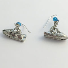 Pewter & Sterling silver Jet Ski dangle earrings- water sport, wave rider, ocean