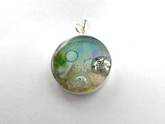 Sterling silver 25mm Round Pendant with Shell, Shells, Sand, Dollar, Sea glass, Sanddollar, Beach Haven, Taylor Ave, LBI New Jersey shore, tide pool,  alcohol ink art,  beach comber