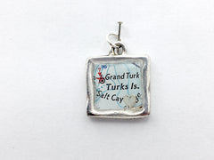 Pewter with Sterling Silver heart and vintage map print of Turks Islands, Salt Cay pendant-resin, travel