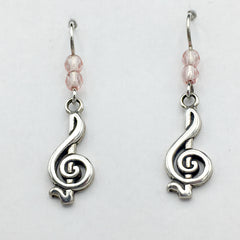 Sterling Silver medium Treble Clef dangle earrings-music,musician, singer, score