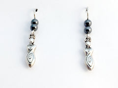 Pewter & Sterling silver medium Goddess dangle earrings-spiral, hematite,spirals