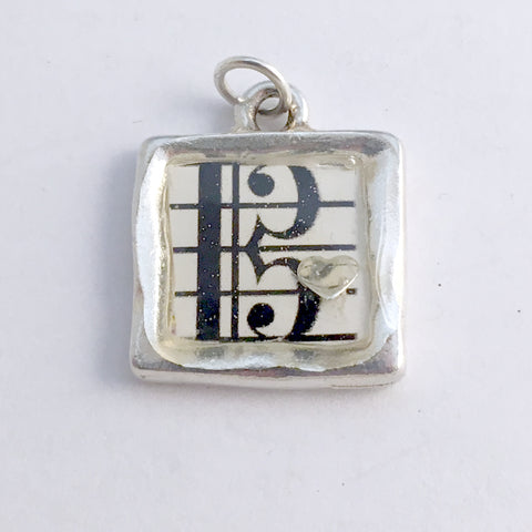 Pewter w/ alto clef & sterling silver heart pendant -Music,Clefs,Musician