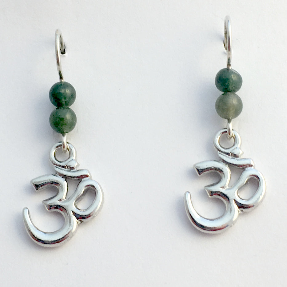 Pewter & Sterling silver om symbol dangle earrings-omkara, aum, Hindu, mantra