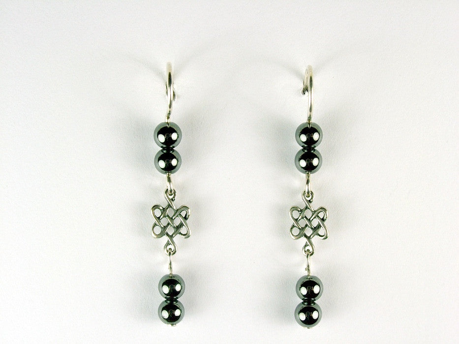 Sterling silver small Celtic knot dangle earrings-Hematite dangle, Knots,