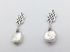Sterling Silver & surgical steel Celtic knot stud Earrings-Freshwater Pearls