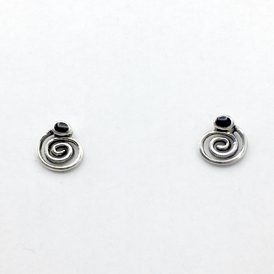 Sterling silver Synthetic Black onyx with spiral stud earrings-studs,spirals