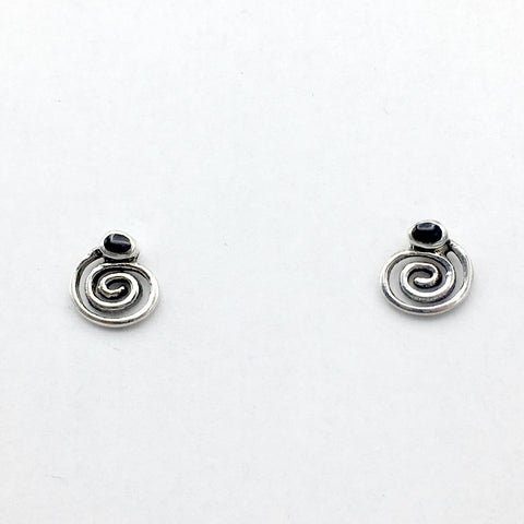 Sterling silver Synthetic Black onyx with spiral stud earrings-studs,spirals