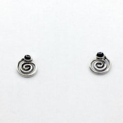Sterling silver Synthetic Black onyx with spiral stud earrings-studs,spirals