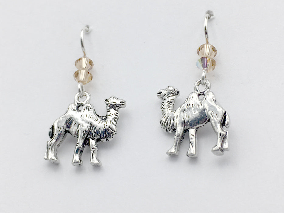 Pewter &  Sterling silver camel dangle earrings-camels,Bactrian, Ungulate,desert