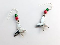 Sterling Silver Holly leaf dangle earrings-holiday,Christmas, leaves, berries