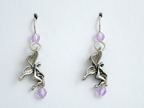 Sterling silver  Fairy earrings-lavender crystal-Fantasy, fairies, fey,sprite
