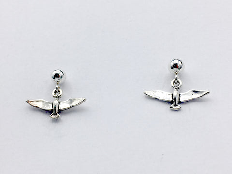 Sterling silver 4mm ball stud w/ seagull dangle earrings-bird, sea gull, shore