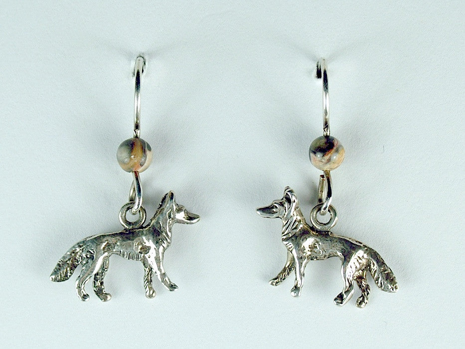 Sterling silver medium German Shepherd dog dangle Earrings-dogs, jasper, K-9,