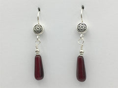 Pewter & Sterling Silver Celtic Round knot dangle earrings- burgundy glass drops
