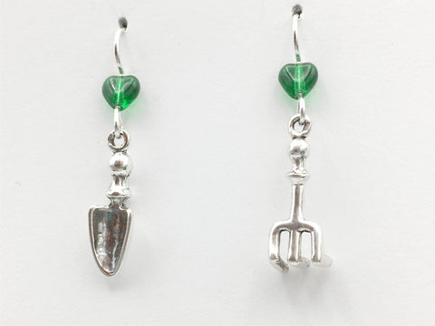 Sterling Silver Trowel Shovel and Hand Rake Dangle  earrings- garden, gardener, shovels, tool
