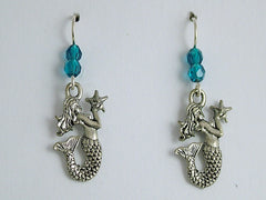 Pewter & Sterling Silver Mermaid  w/ star fish dangle earrings-Mermaids, sirens