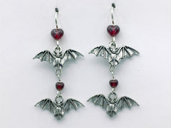 Pewter & Sterling silver Bat dangle Earrings-Bats-Halloween- Vampire,