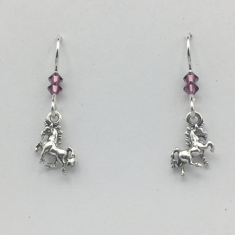 Sterling silver tiny 3D full body Unicorn dangle earrings- crystal-Fantasy-unicorns