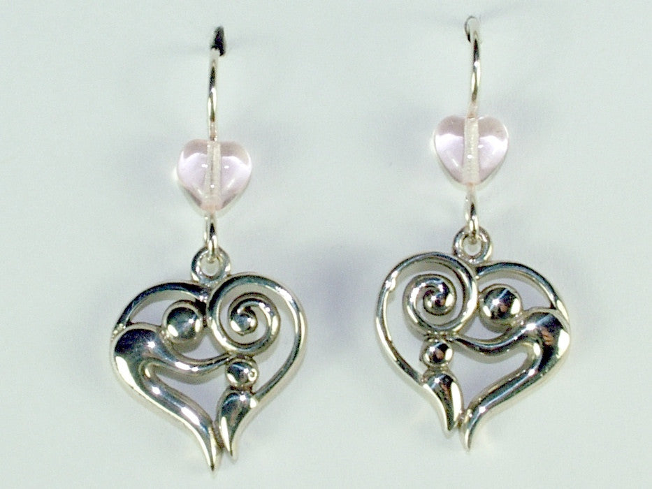 Sterling silver Mother & child in heart dangle earrings-hearts,spiral, love, mom
