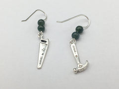 Sterling silver Tool dangle Earrings-Hammer, hand Saw-builder, wood,construction