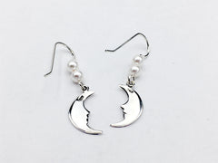 Sterling Silver crescent moon face dangle earrings-  moons, celestial, astronomy