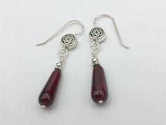 Pewter & Sterling Silver Celtic Round knot dangle earrings- burgundy glass drops