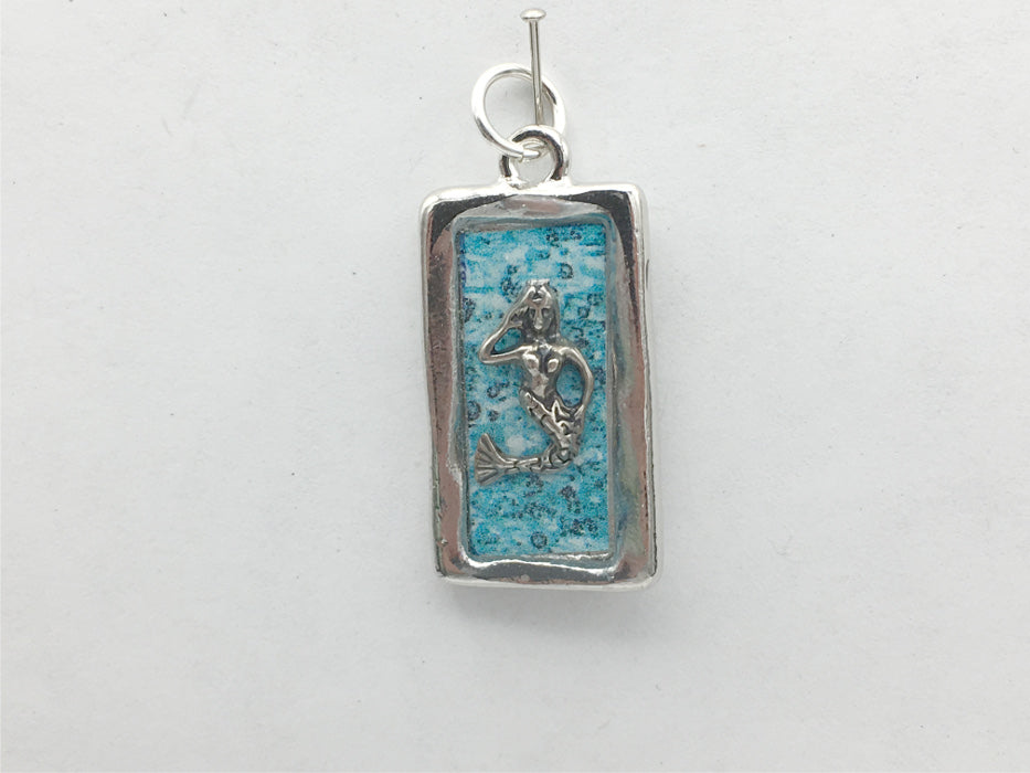 Pewter frame, sterling silver Mermaid pendant-resin,ocean, siren, mermaids, sea