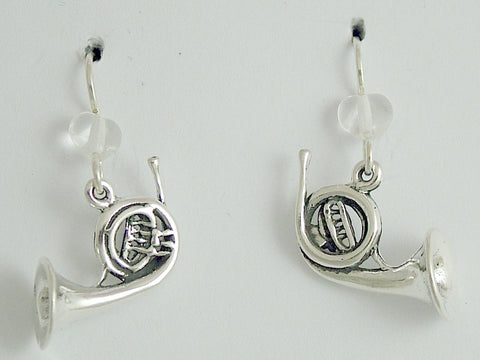 Sterling Silver large French Horn dangle earrings-Music,musician, band,orchestra