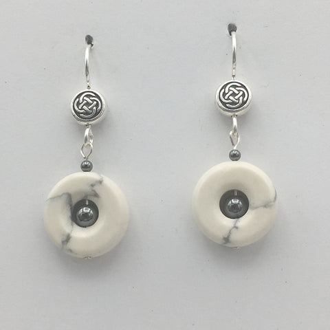 Pewter & Sterling Silver Round Celtic Knot dangle Earrings- Hematite, Howlite