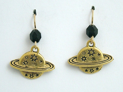 Gold tone Pewter &14k gold filled Planet w/rings & star earrings-astronomy,stars