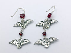 Pewter & Sterling silver Bat dangle Earrings-Bats-Halloween- Vampire,
