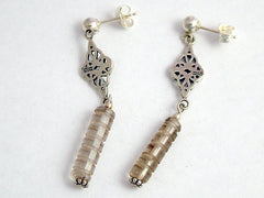 Sterling silver 4mm ball stud-Celtic knot & smokey Quartz dangle earrings, smoky