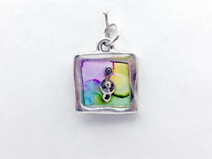 Square Pewter & Sterling Silver Treble Clef pendant-resin, music, musician, alcohol ink