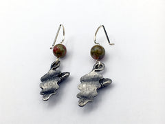 Pewter & Sterling Silver acorn & oak leaf dangle earrings-tree,unakite, leaves