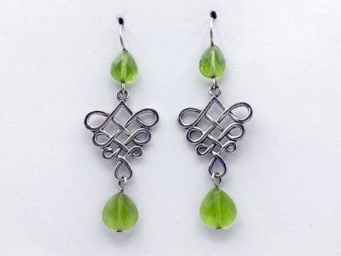 Sterling Silver large Celtic swirly knot  dangle Earrings-green, Knots
