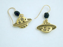 Gold tone Pewter &14k gold filled Planet w/rings & star earrings-astronomy,stars