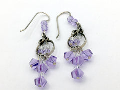 Sterling Silver circle with curlicues Earrings- lavender and clear Crystal drops