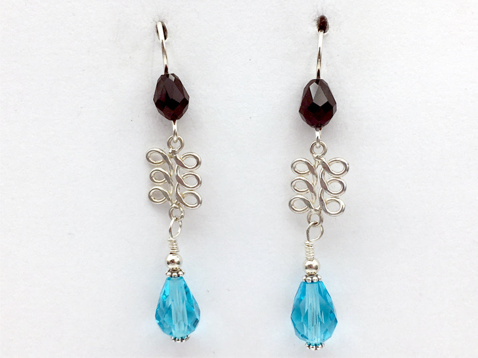 Sterling silver Celtic knot swirl dangle earrings-crystal, swirls, black, aqua