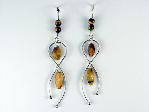 Sterling silver freeform dangle earrings w/ faceted Tiger Eye, Tigers eye