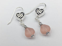Pewter & sterling silver Celtic Knot Heart dangle earrings-pink glass-Valentine