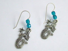Pewter & Sterling Silver Mermaid  w/ star fish dangle earrings-Mermaids, sirens