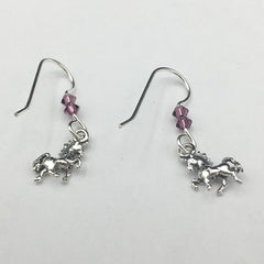 Sterling silver tiny 3D full body Unicorn dangle earrings- crystal-Fantasy-unicorns