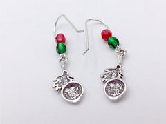 Sterling silver Christmas ornament with branch dangle earrings-trees, Holiday, ornaments