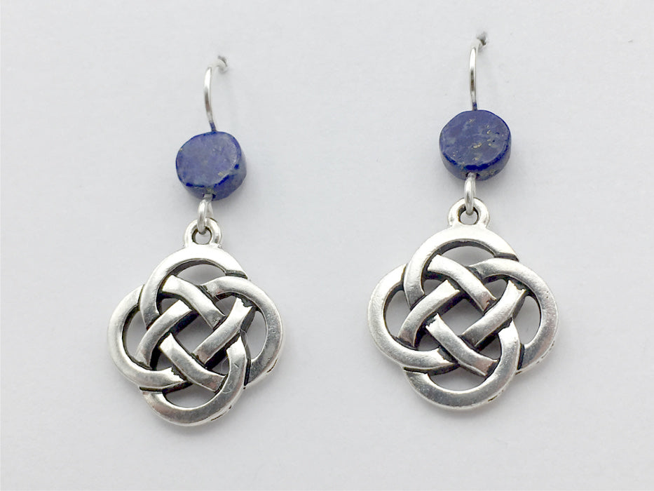 Pewter & Sterling Silver large Round Celtic Knot dangle Earrings- Lapis Lazuli