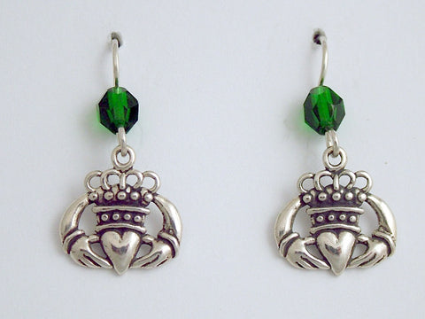 Sterling Silver stylised Claddagh Earrings-celtic-Irish-Ireland- Eire-love,green