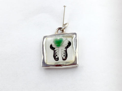 Pewter frame with Irish Dance Soft Shoes with African "Jade" heart  pendant-resin, Feis