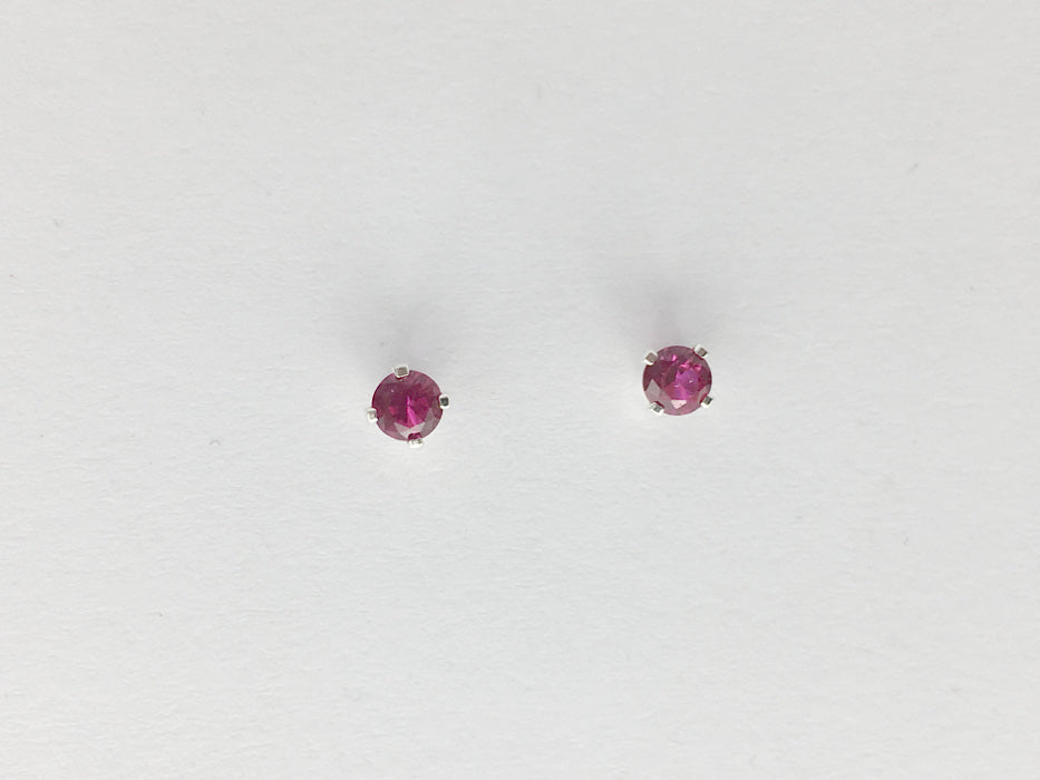 Sterling silver tiny 3mm synthetic ruby stud earrings-studs, lab grown rubies
