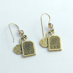 Gold tone Pewter & 14k gf tea bag dangle  Earrings- tea lover- teabag, tea bags